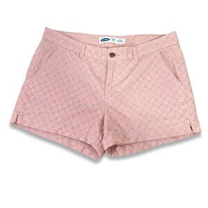 Old Navy Blush Pink Eyelet Shorts Women Size 12 Cotton Mid Rise Lined Summer